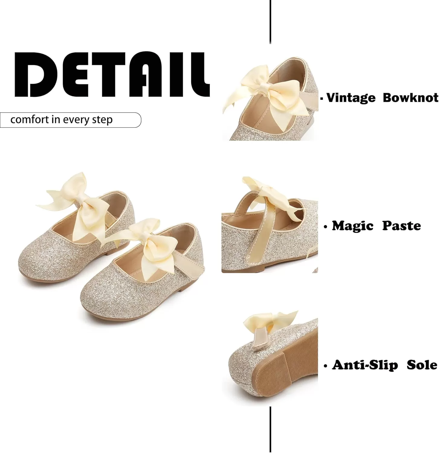imageFlaryzone ToddlerLittle Girls Ballerina Flat Mary Jane Princess Dress Shoes  Wedding School PartyGoldfm12