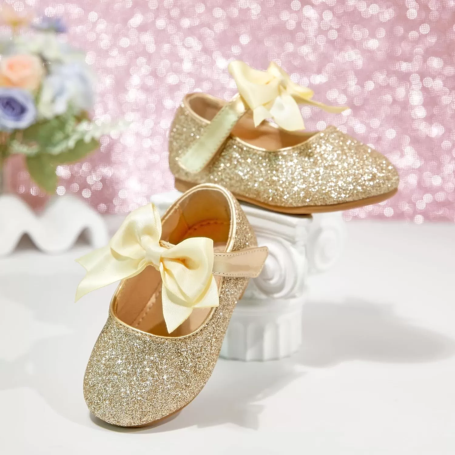 imageFlaryzone ToddlerLittle Girls Ballerina Flat Mary Jane Princess Dress Shoes  Wedding School PartyGoldfm12