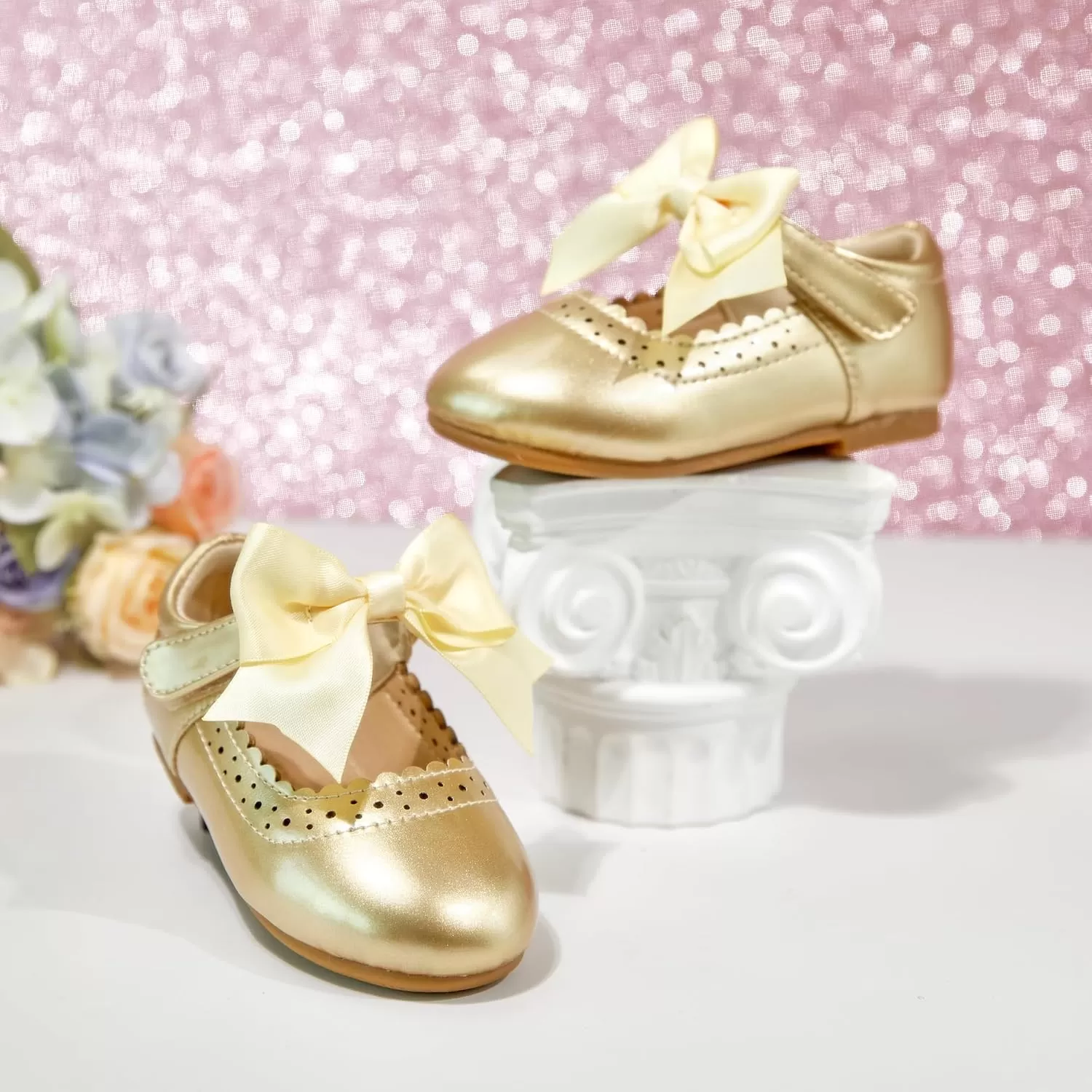 imageFlaryzone ToddlerLittle Girls Ballerina Flat Mary Jane Princess Dress Shoes  Wedding School PartyGoldfm13