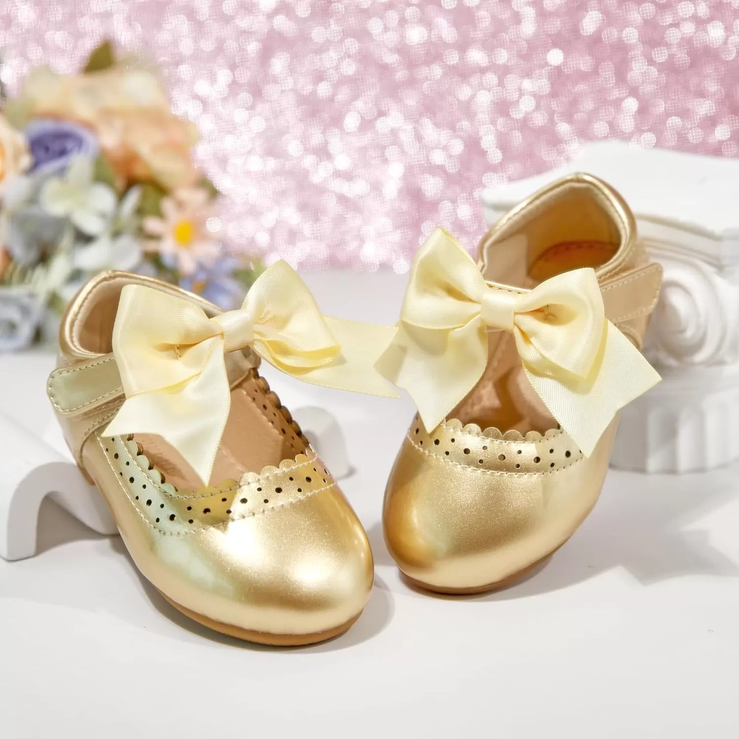 imageFlaryzone ToddlerLittle Girls Ballerina Flat Mary Jane Princess Dress Shoes  Wedding School PartyGoldfm13