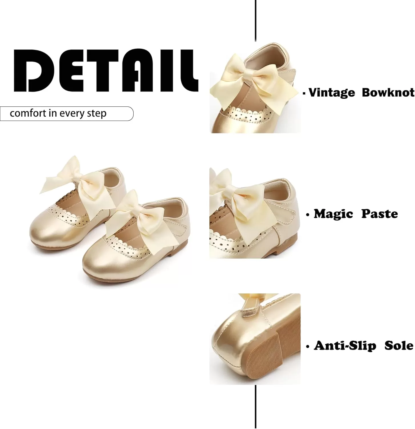 imageFlaryzone ToddlerLittle Girls Ballerina Flat Mary Jane Princess Dress Shoes  Wedding School PartyGoldfm13