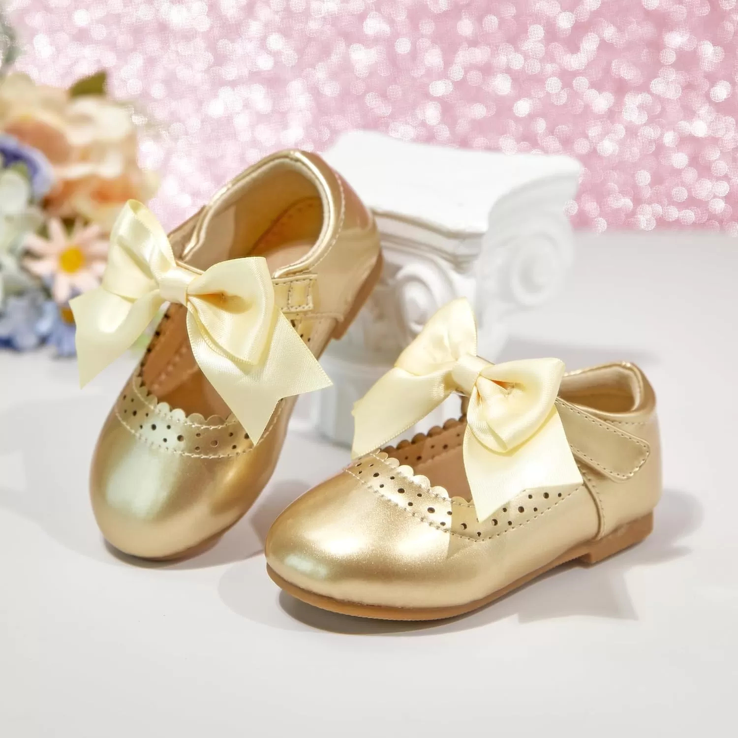imageFlaryzone ToddlerLittle Girls Ballerina Flat Mary Jane Princess Dress Shoes  Wedding School PartyGoldfm13