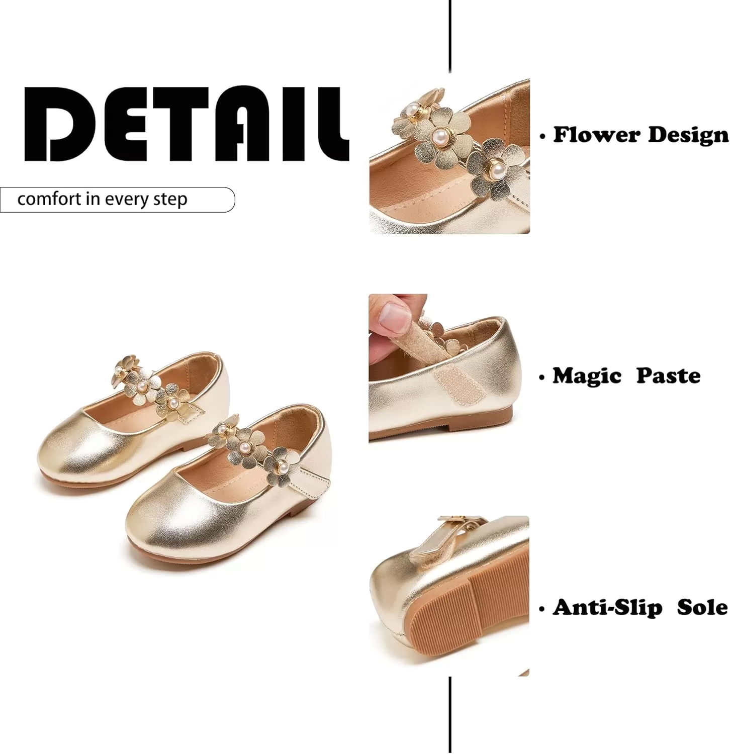 imageFlaryzone ToddlerLittle Girls Ballerina Flat Mary Jane Princess Dress Shoes  Wedding School PartyGoldfm15