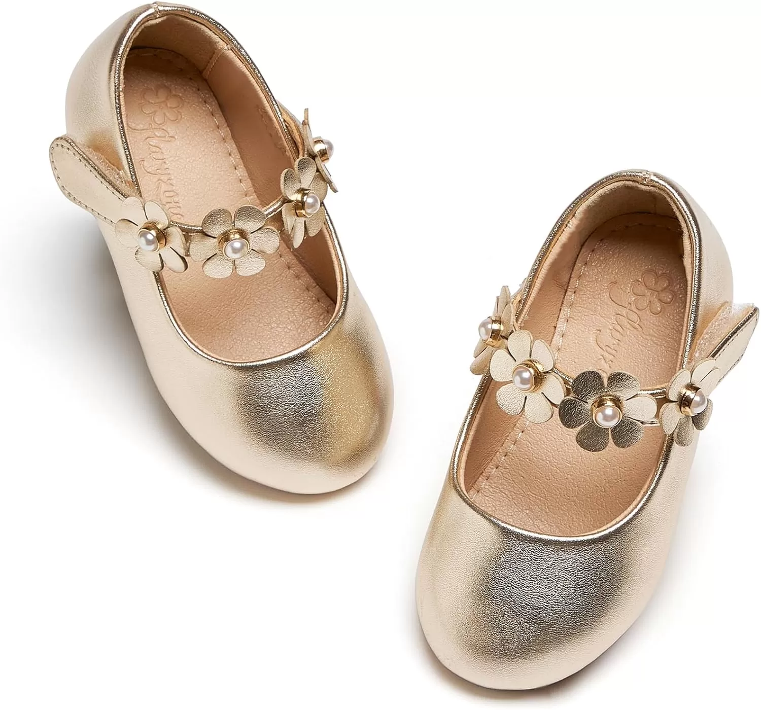 imageFlaryzone ToddlerLittle Girls Ballerina Flat Mary Jane Princess Dress Shoes  Wedding School PartyGoldfm15