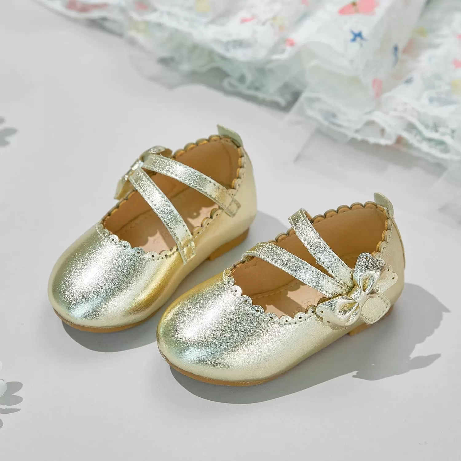 imageFlaryzone ToddlerLittle Girls Ballerina Flat Mary Jane Princess Dress Shoes  Wedding School PartyGoldfr62