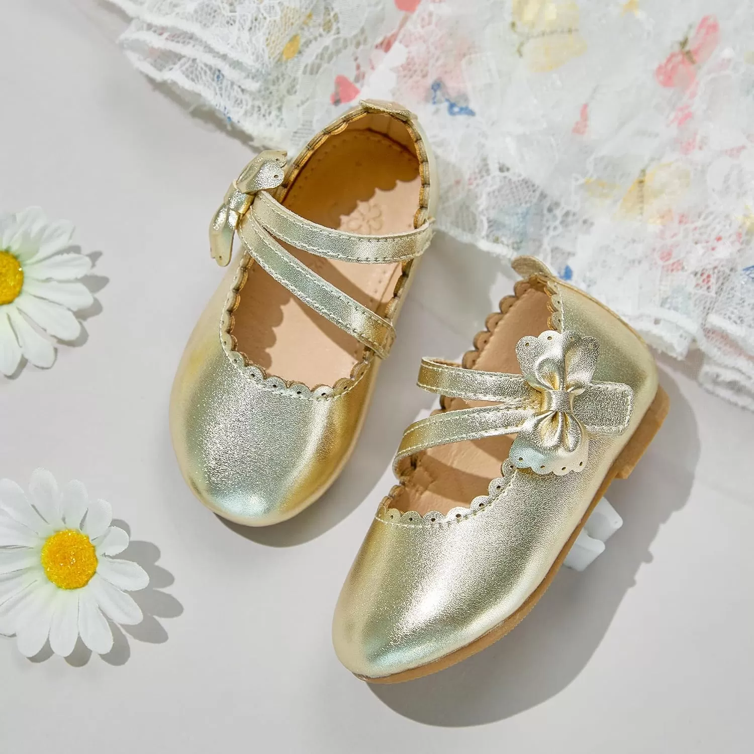imageFlaryzone ToddlerLittle Girls Ballerina Flat Mary Jane Princess Dress Shoes  Wedding School PartyGoldfr62