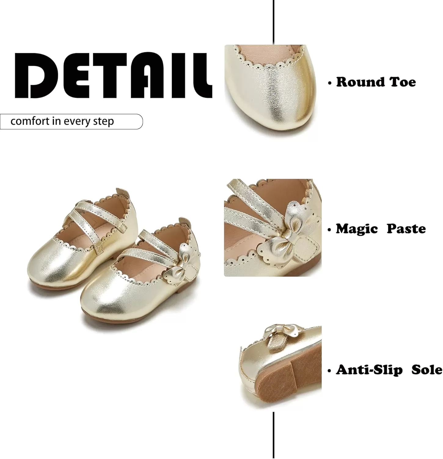 imageFlaryzone ToddlerLittle Girls Ballerina Flat Mary Jane Princess Dress Shoes  Wedding School PartyGoldfr62