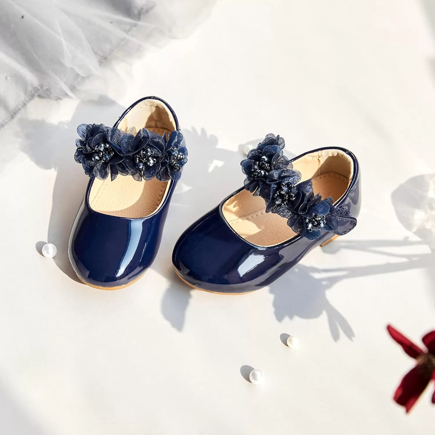 imageFlaryzone ToddlerLittle Girls Ballerina Flat Mary Jane Princess Dress Shoes  Wedding School PartyNavyfr65