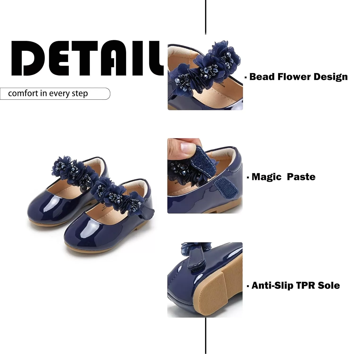imageFlaryzone ToddlerLittle Girls Ballerina Flat Mary Jane Princess Dress Shoes  Wedding School PartyNavyfr65