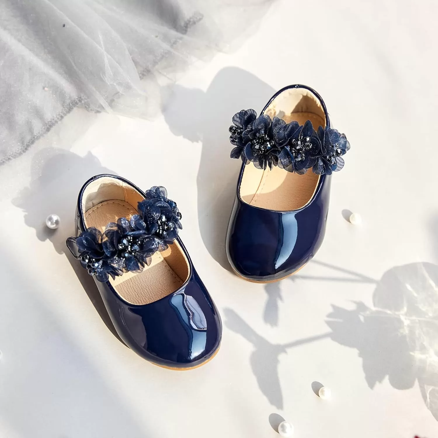 imageFlaryzone ToddlerLittle Girls Ballerina Flat Mary Jane Princess Dress Shoes  Wedding School PartyNavyfr65