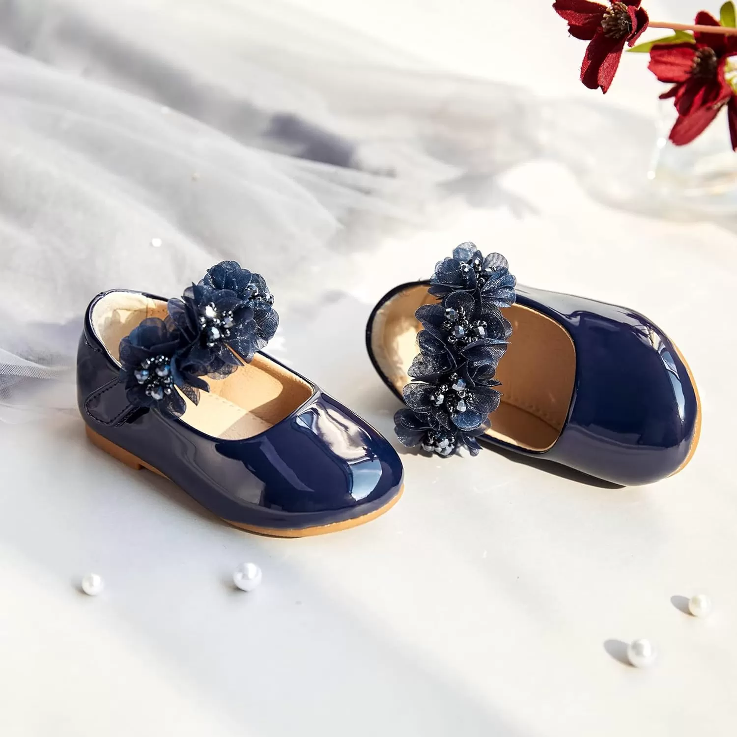 imageFlaryzone ToddlerLittle Girls Ballerina Flat Mary Jane Princess Dress Shoes  Wedding School PartyNavyfr65