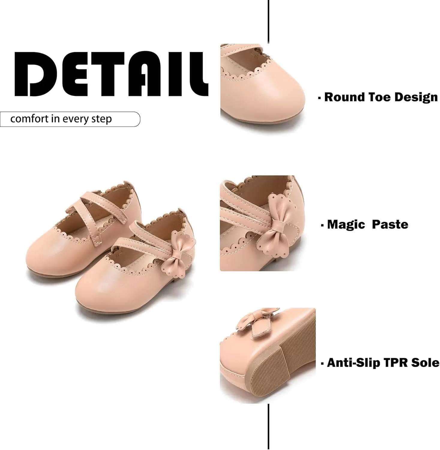 imageFlaryzone ToddlerLittle Girls Ballerina Flat Mary Jane Princess Dress Shoes  Wedding School PartyNudefr62