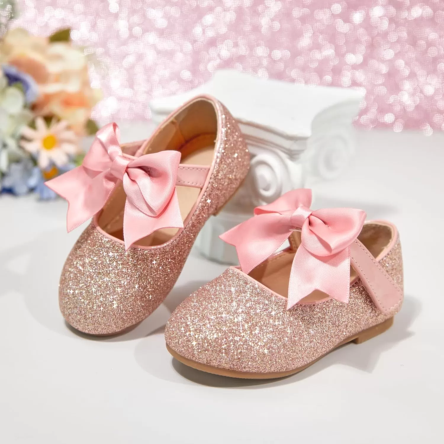 imageFlaryzone ToddlerLittle Girls Ballerina Flat Mary Jane Princess Dress Shoes  Wedding School PartyPinkfm12