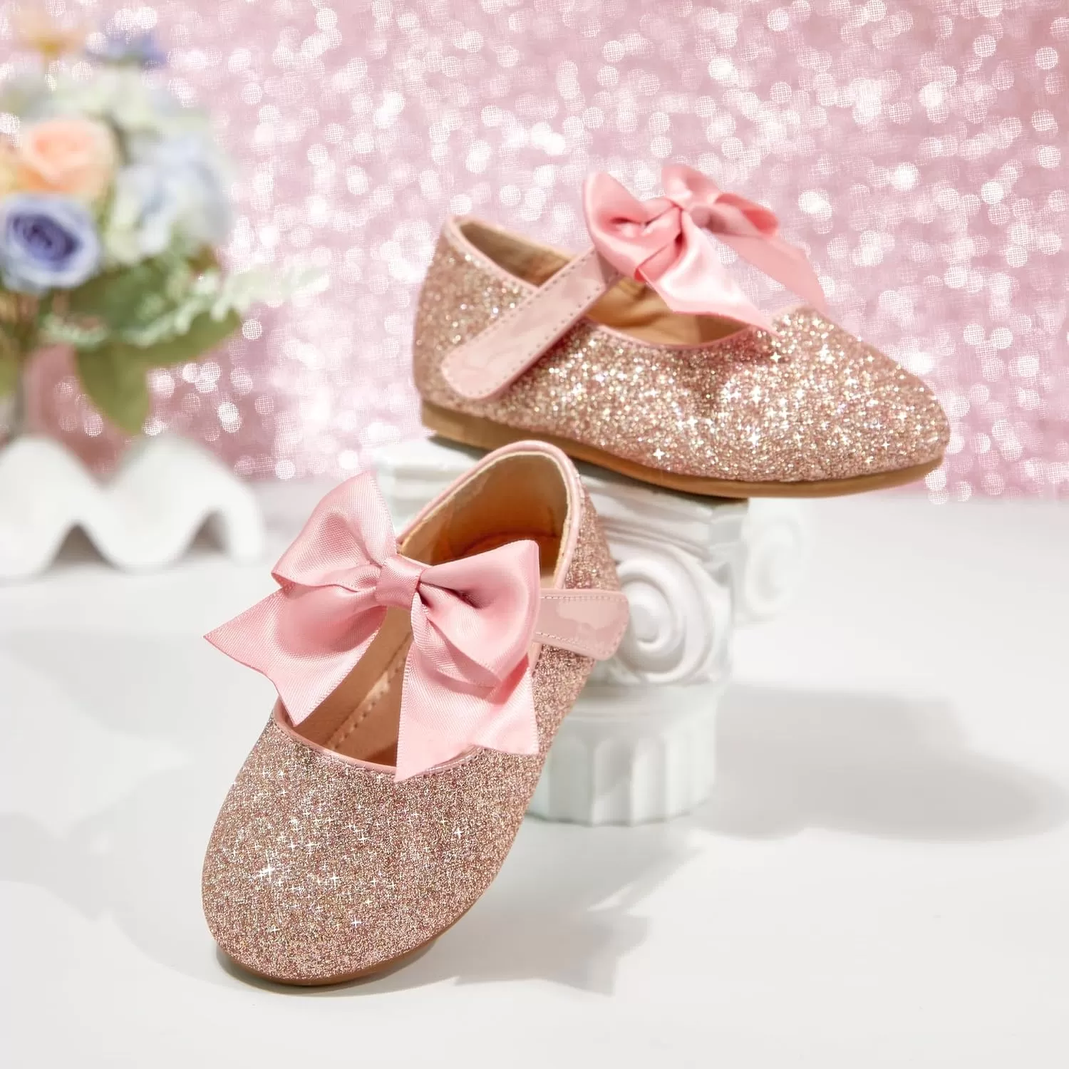 imageFlaryzone ToddlerLittle Girls Ballerina Flat Mary Jane Princess Dress Shoes  Wedding School PartyPinkfm12