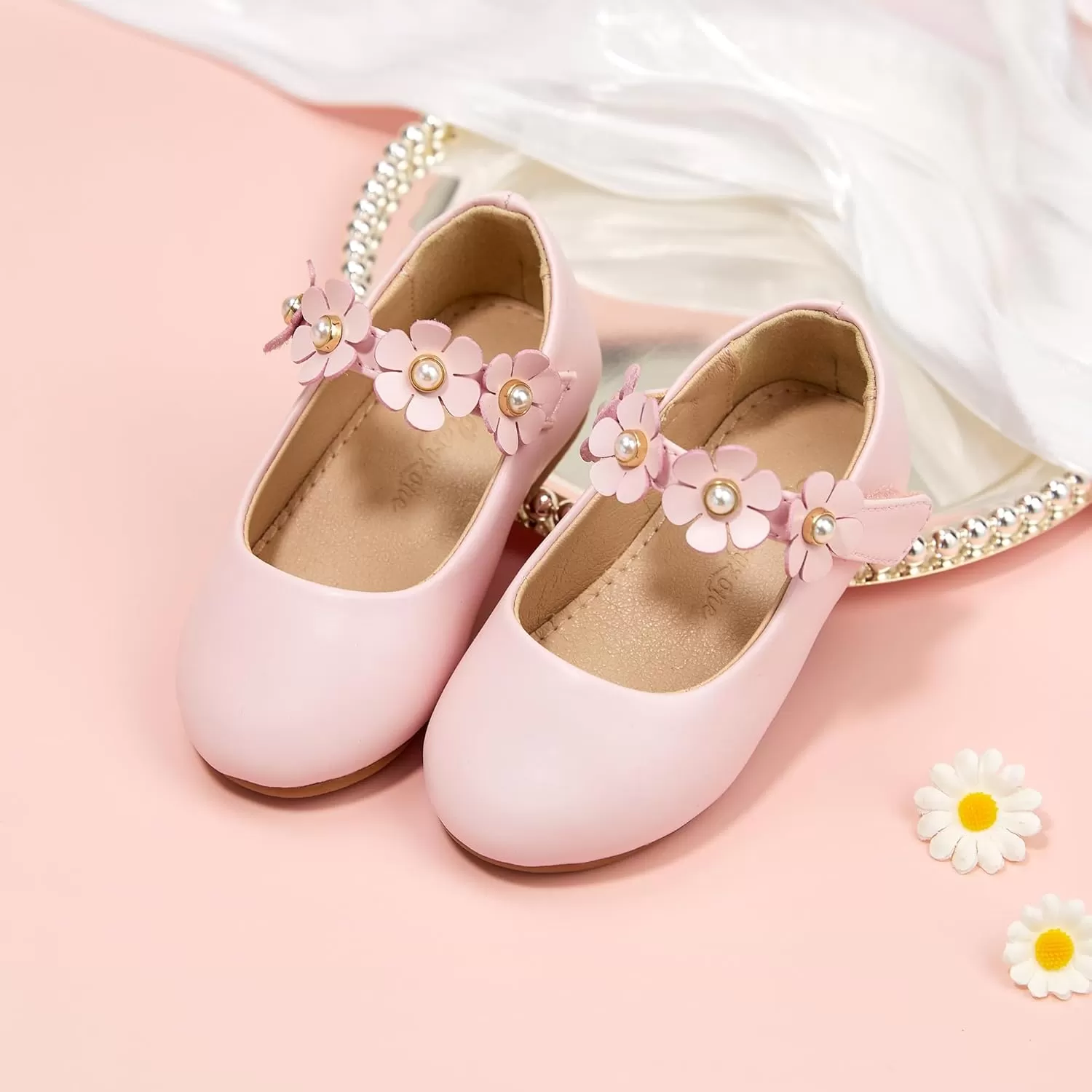imageFlaryzone ToddlerLittle Girls Ballerina Flat Mary Jane Princess Dress Shoes  Wedding School PartyPinkfm15