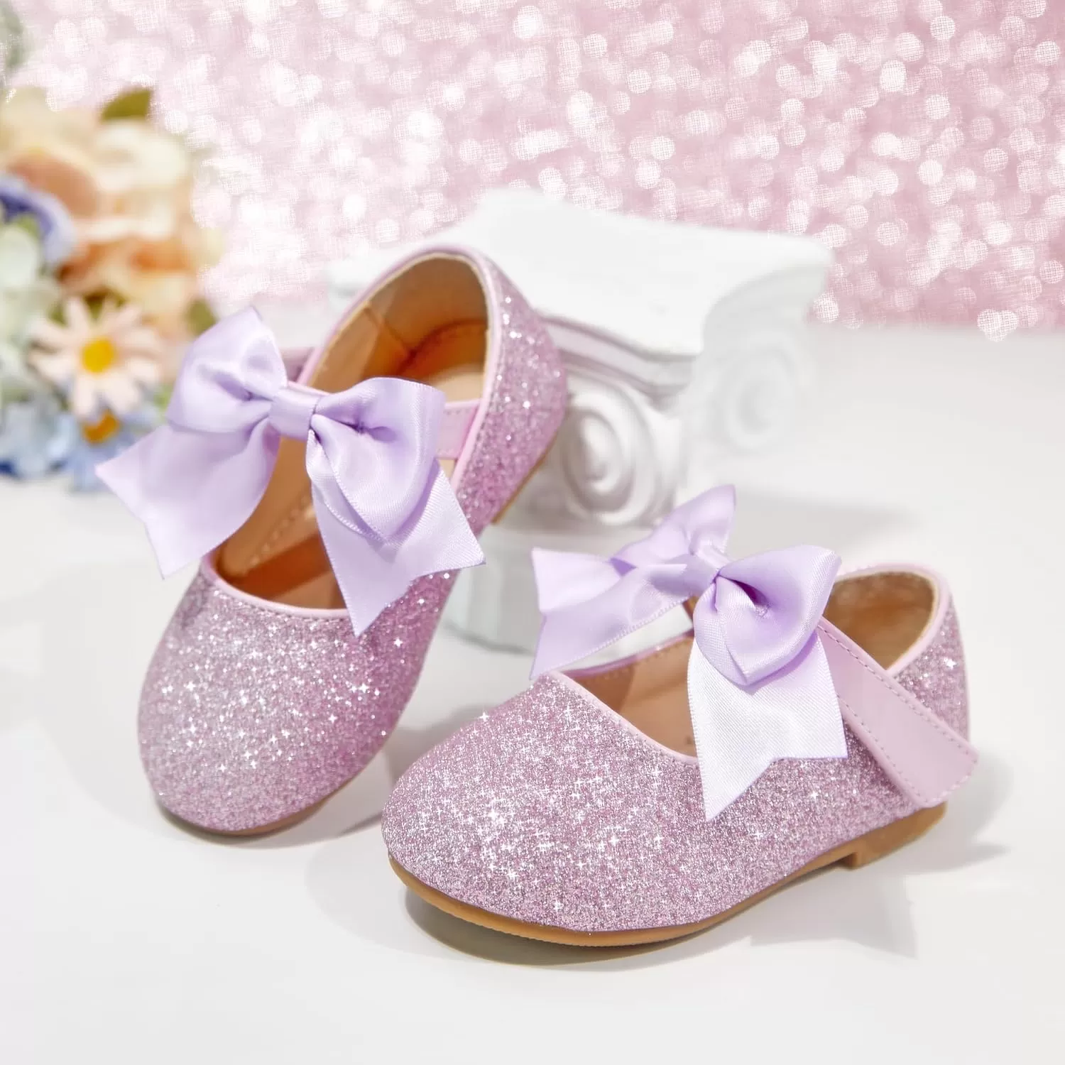 imageFlaryzone ToddlerLittle Girls Ballerina Flat Mary Jane Princess Dress Shoes  Wedding School PartyPurplefm12