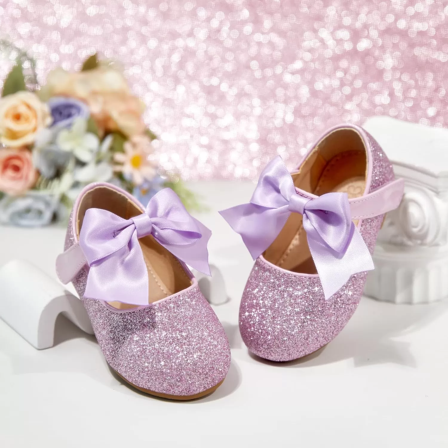 imageFlaryzone ToddlerLittle Girls Ballerina Flat Mary Jane Princess Dress Shoes  Wedding School PartyPurplefm12