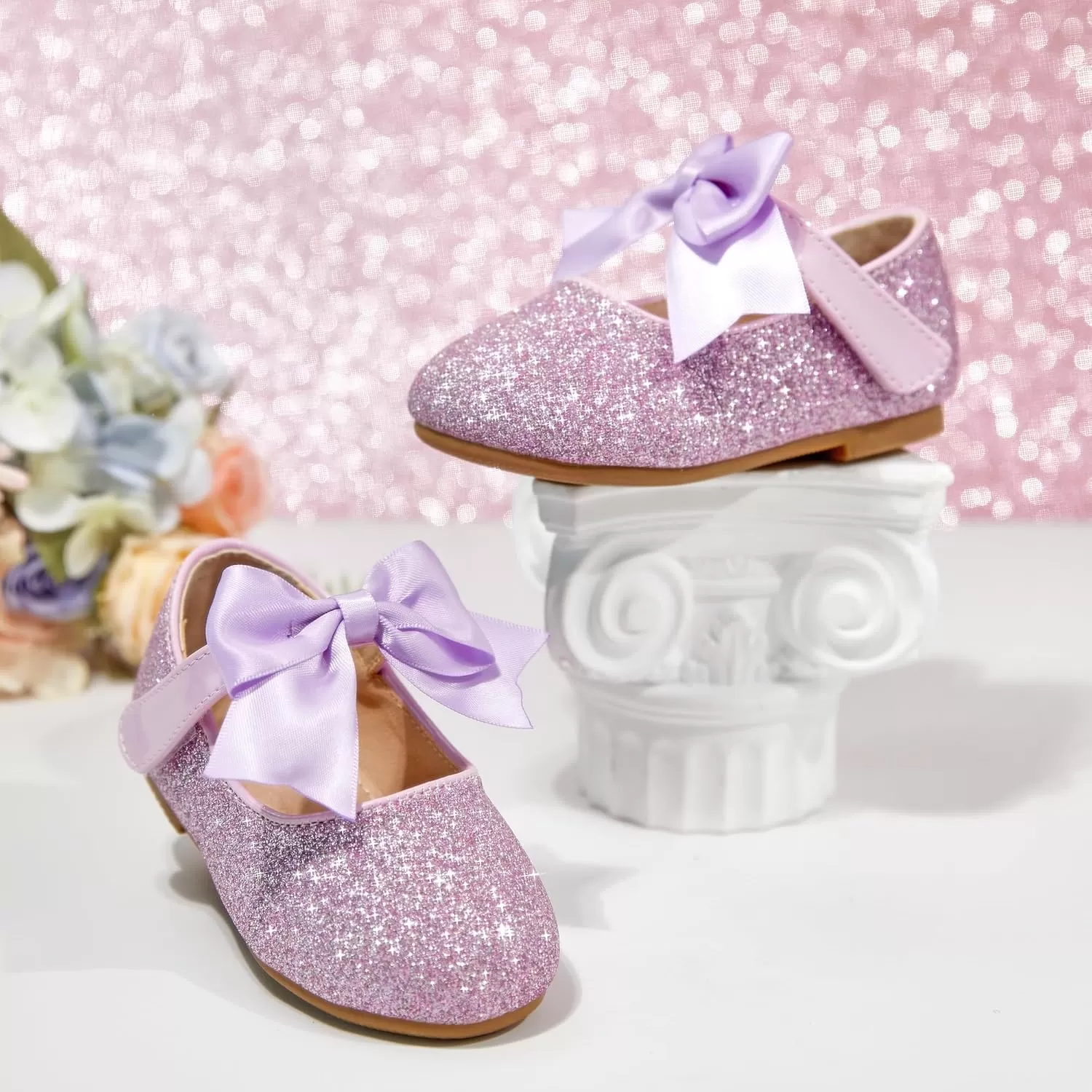 imageFlaryzone ToddlerLittle Girls Ballerina Flat Mary Jane Princess Dress Shoes  Wedding School PartyPurplefm12