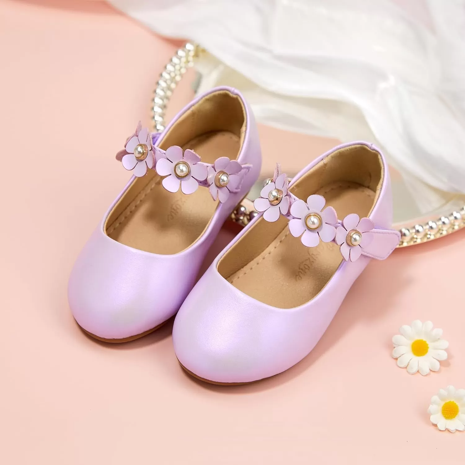 imageFlaryzone ToddlerLittle Girls Ballerina Flat Mary Jane Princess Dress Shoes  Wedding School PartyPurplefm15