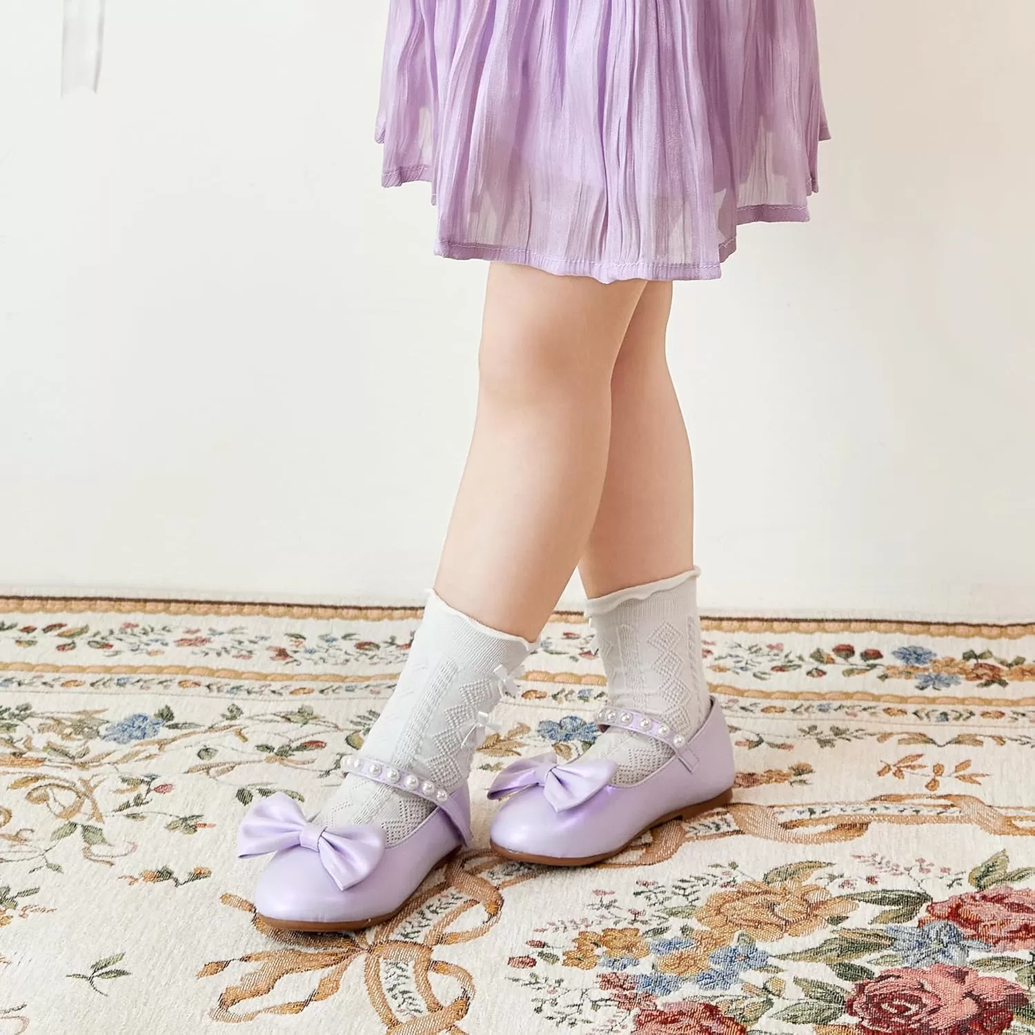 imageFlaryzone ToddlerLittle Girls Ballerina Flat Mary Jane Princess Dress Shoes  Wedding School PartyPurplefm18