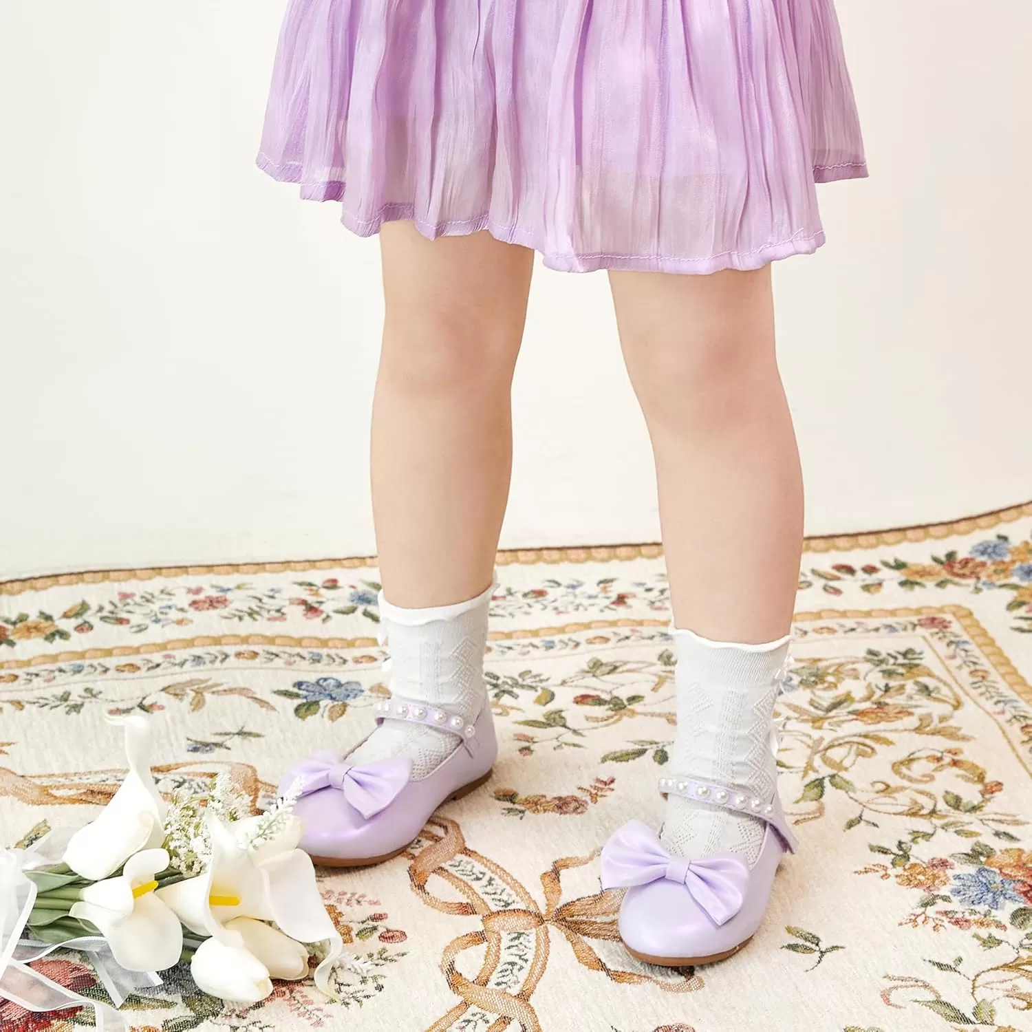 imageFlaryzone ToddlerLittle Girls Ballerina Flat Mary Jane Princess Dress Shoes  Wedding School PartyPurplefm18