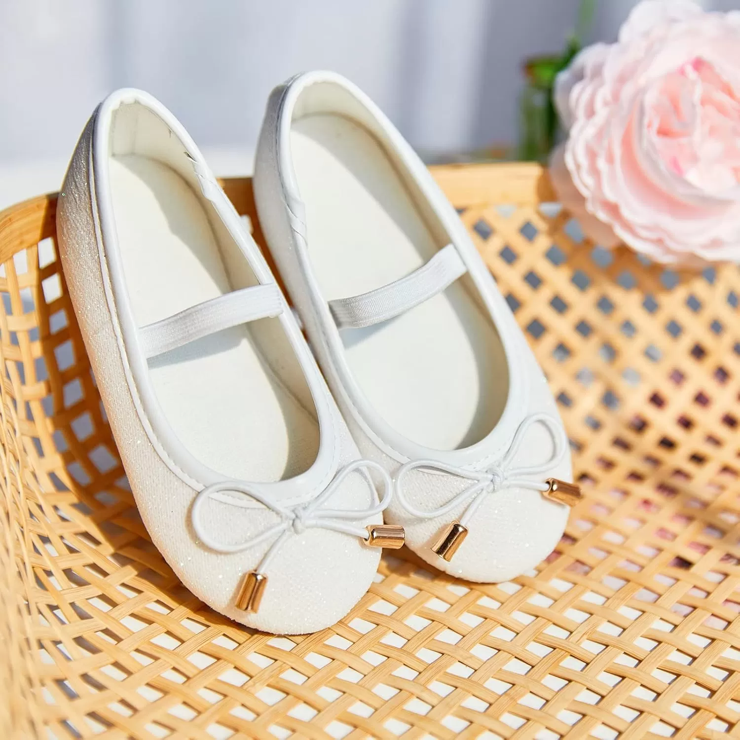 imageFlaryzone ToddlerLittle Girls Ballerina Flat Mary Jane Princess Dress Shoes  Wedding School PartyWhiteflr8816