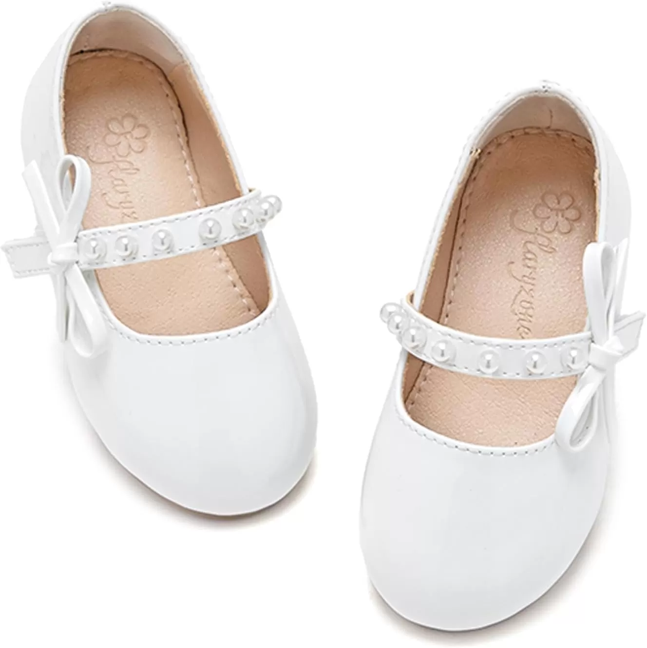 imageFlaryzone ToddlerLittle Girls Ballerina Flat Mary Jane Princess Dress Shoes  Wedding School PartyWhitefm11