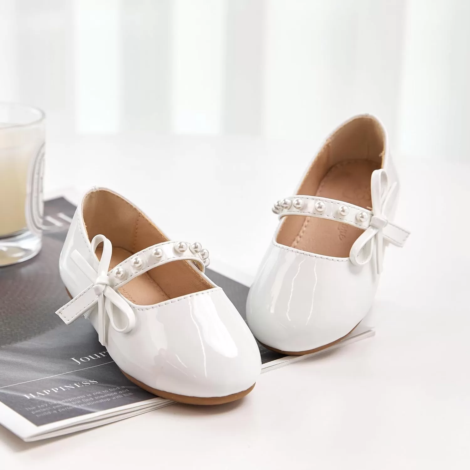 imageFlaryzone ToddlerLittle Girls Ballerina Flat Mary Jane Princess Dress Shoes  Wedding School PartyWhitefm11