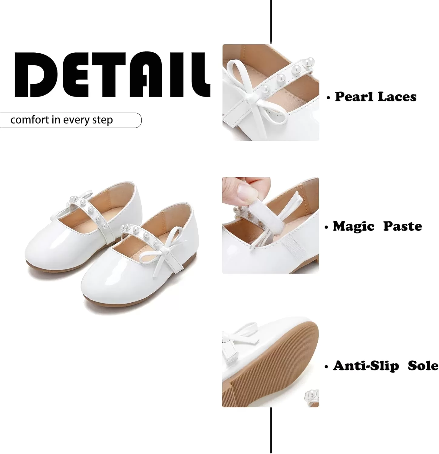 imageFlaryzone ToddlerLittle Girls Ballerina Flat Mary Jane Princess Dress Shoes  Wedding School PartyWhitefm11