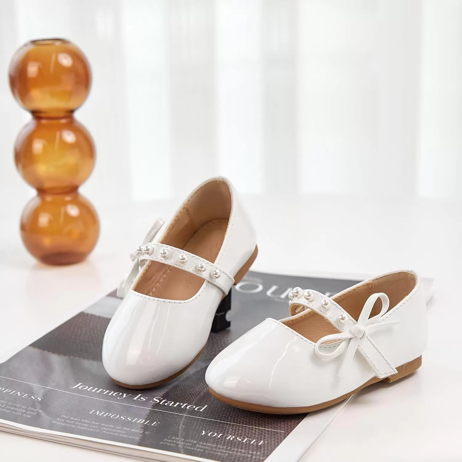imageFlaryzone ToddlerLittle Girls Ballerina Flat Mary Jane Princess Dress Shoes  Wedding School PartyWhitefm11