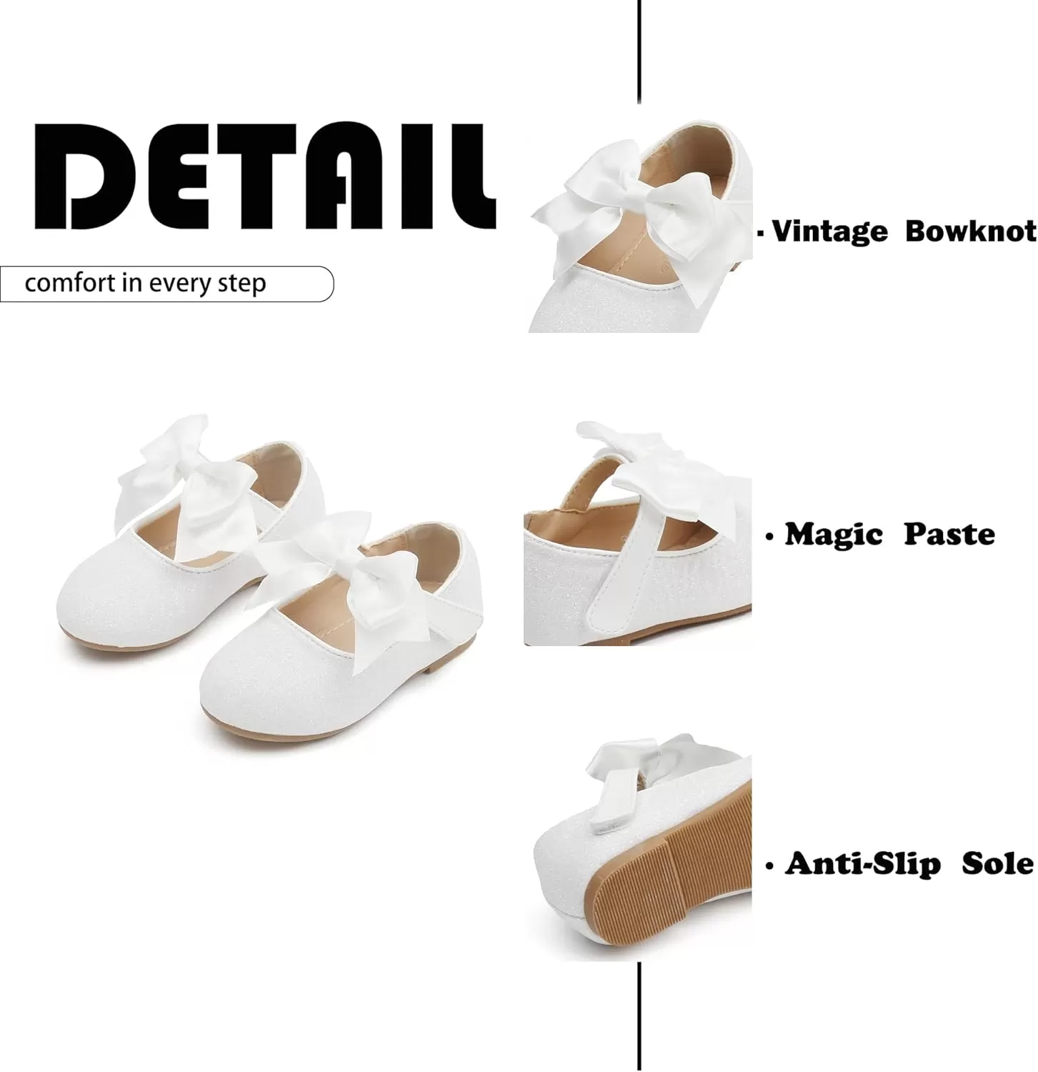 imageFlaryzone ToddlerLittle Girls Ballerina Flat Mary Jane Princess Dress Shoes  Wedding School PartyWhitefm12