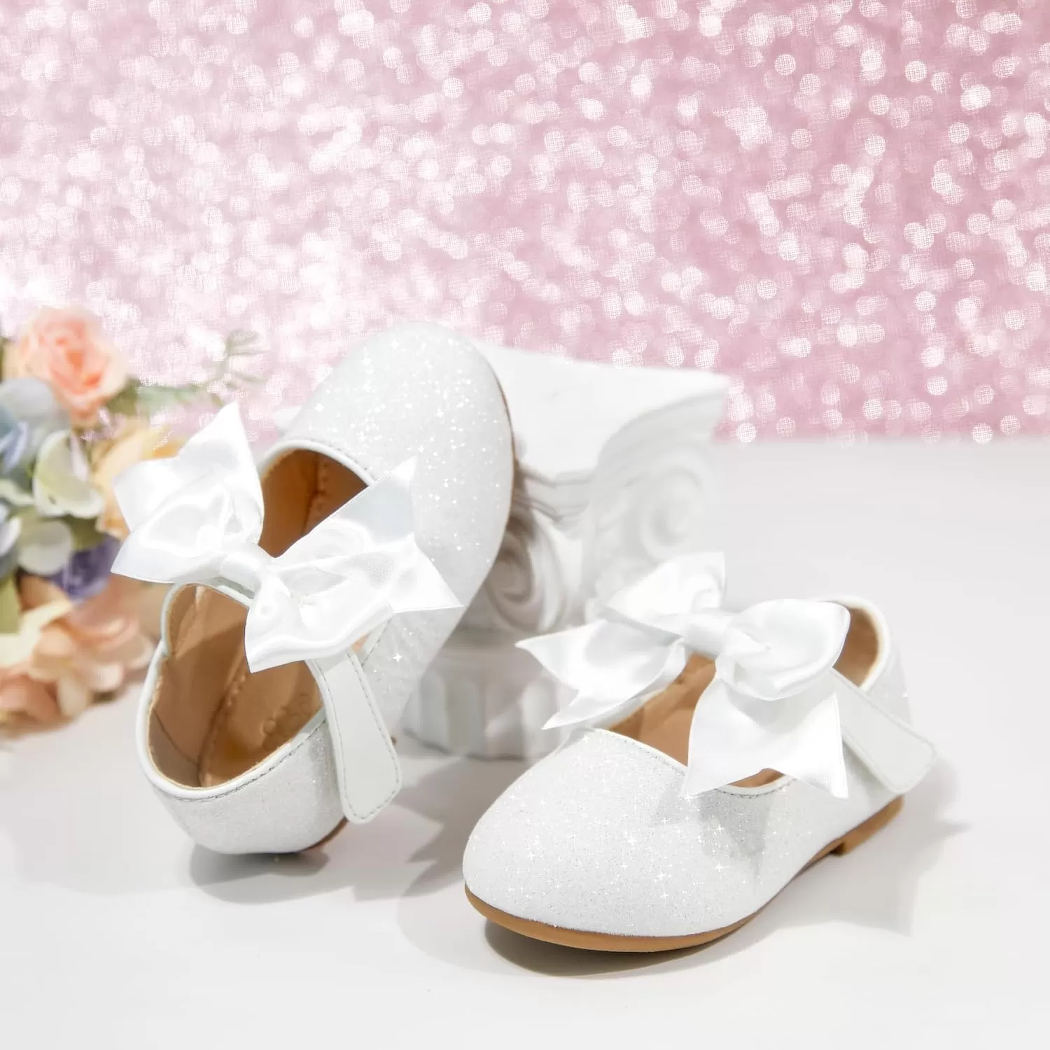 imageFlaryzone ToddlerLittle Girls Ballerina Flat Mary Jane Princess Dress Shoes  Wedding School PartyWhitefm12