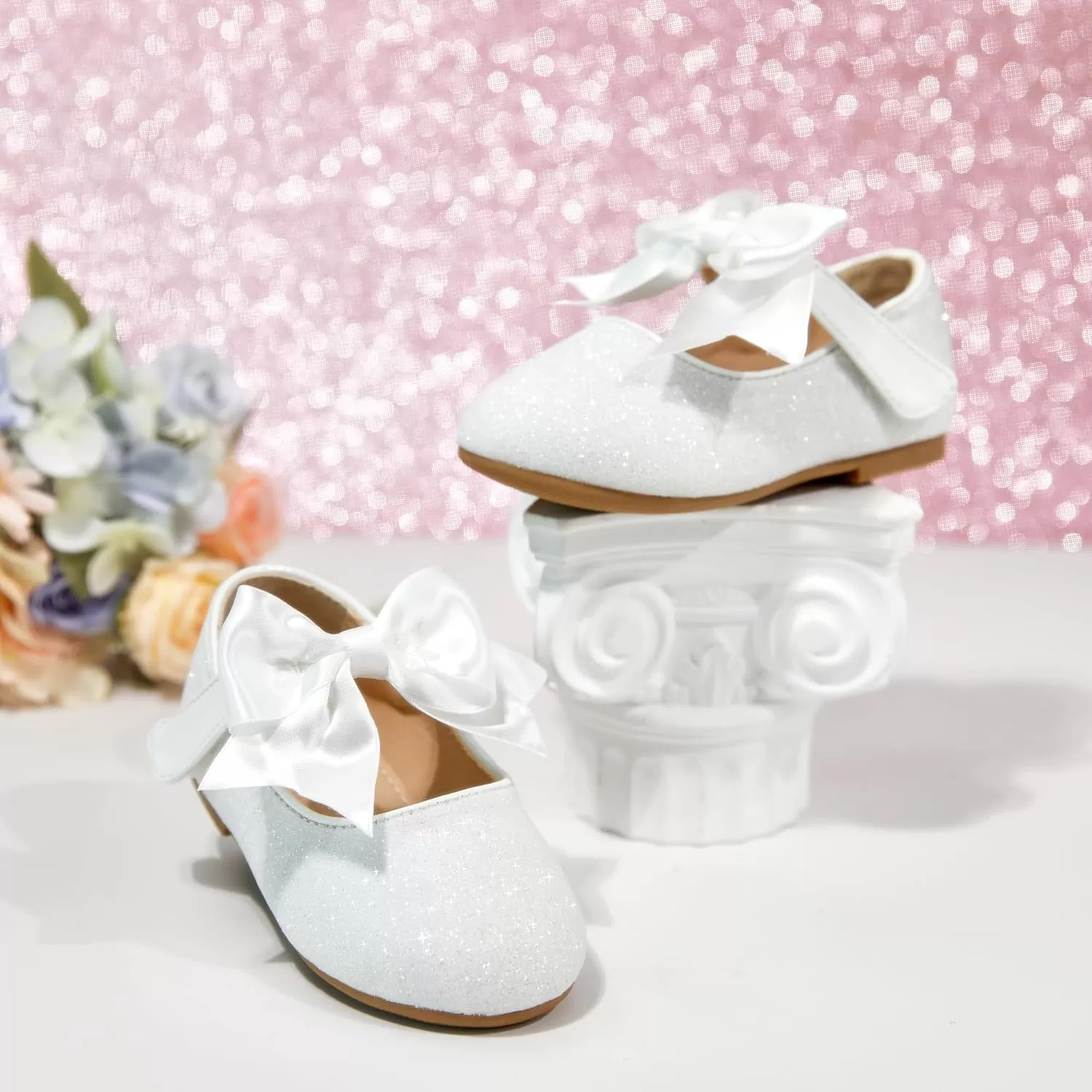 imageFlaryzone ToddlerLittle Girls Ballerina Flat Mary Jane Princess Dress Shoes  Wedding School PartyWhitefm12