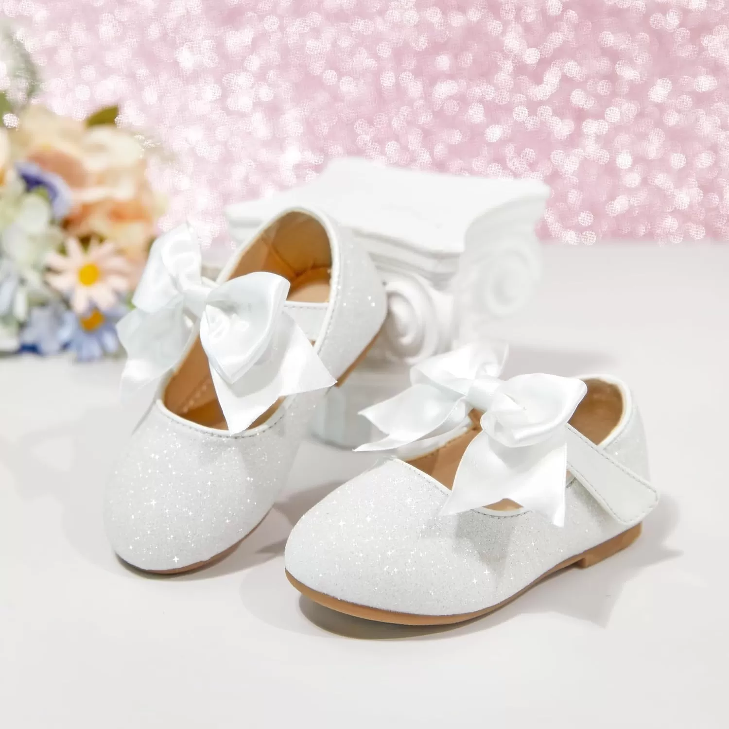 imageFlaryzone ToddlerLittle Girls Ballerina Flat Mary Jane Princess Dress Shoes  Wedding School PartyWhitefm12