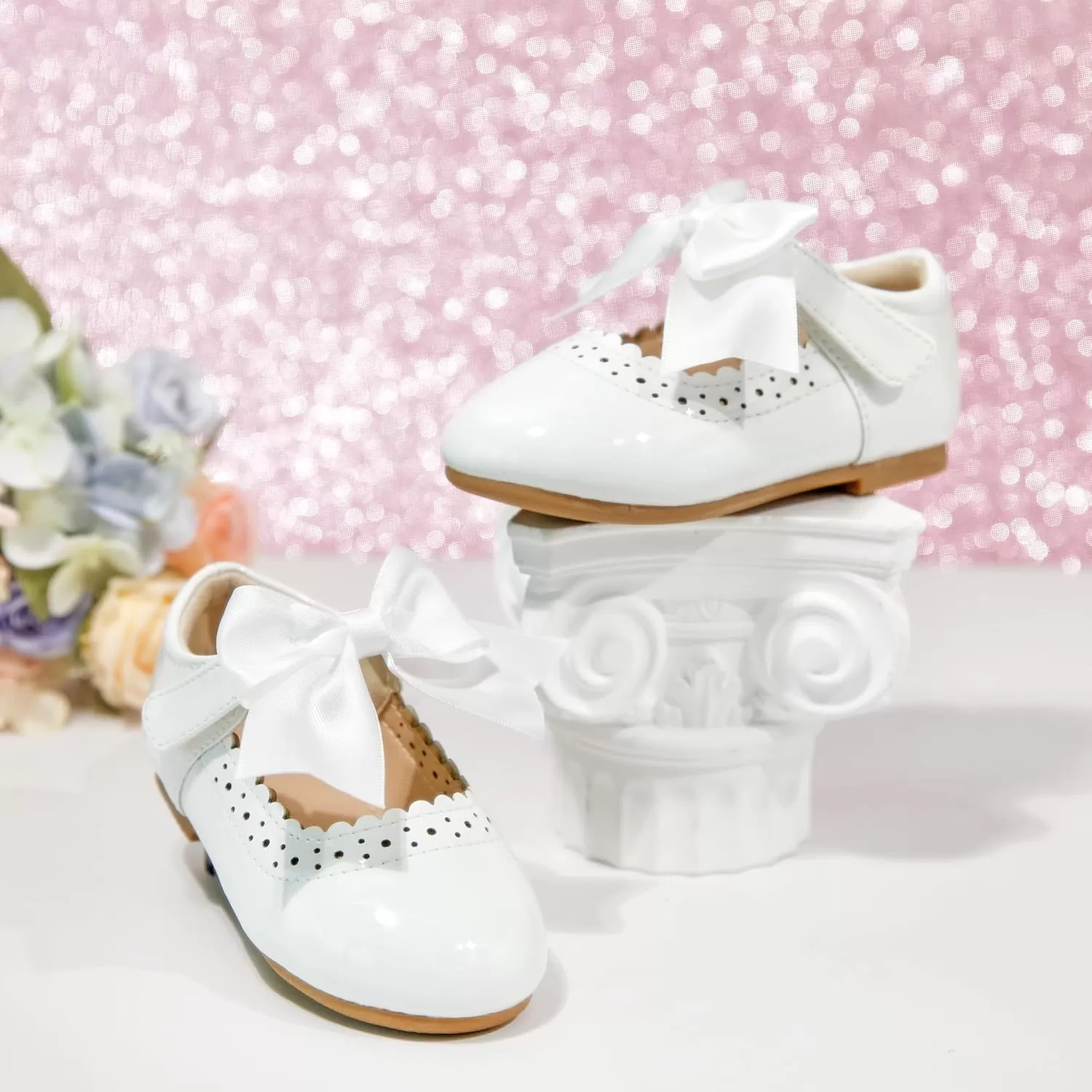 imageFlaryzone ToddlerLittle Girls Ballerina Flat Mary Jane Princess Dress Shoes  Wedding School PartyWhitefm13