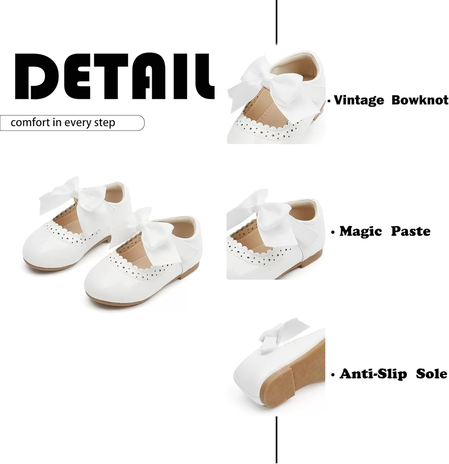 imageFlaryzone ToddlerLittle Girls Ballerina Flat Mary Jane Princess Dress Shoes  Wedding School PartyWhitefm13