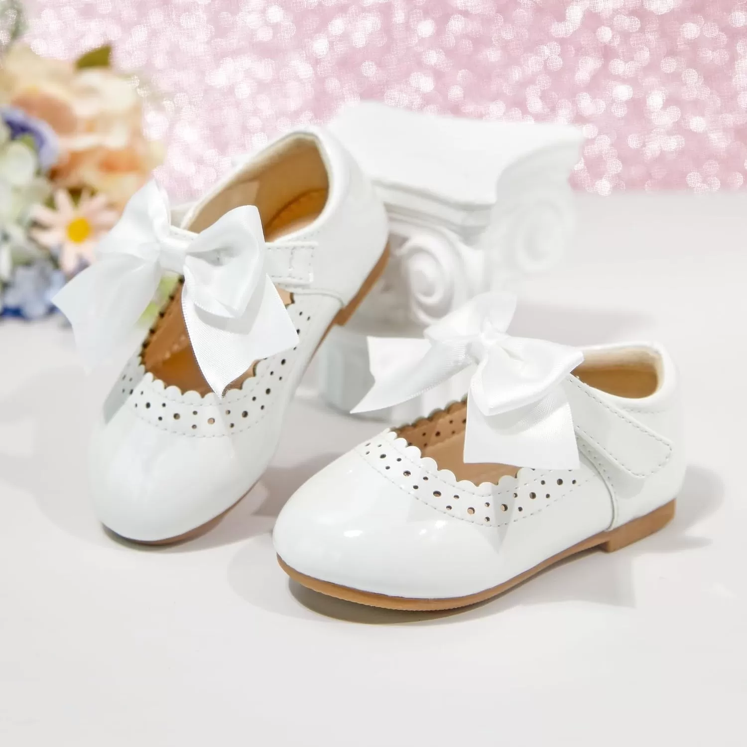 imageFlaryzone ToddlerLittle Girls Ballerina Flat Mary Jane Princess Dress Shoes  Wedding School PartyWhitefm13