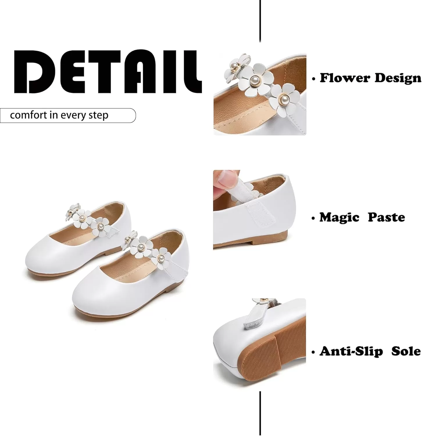 imageFlaryzone ToddlerLittle Girls Ballerina Flat Mary Jane Princess Dress Shoes  Wedding School PartyWhitefm15