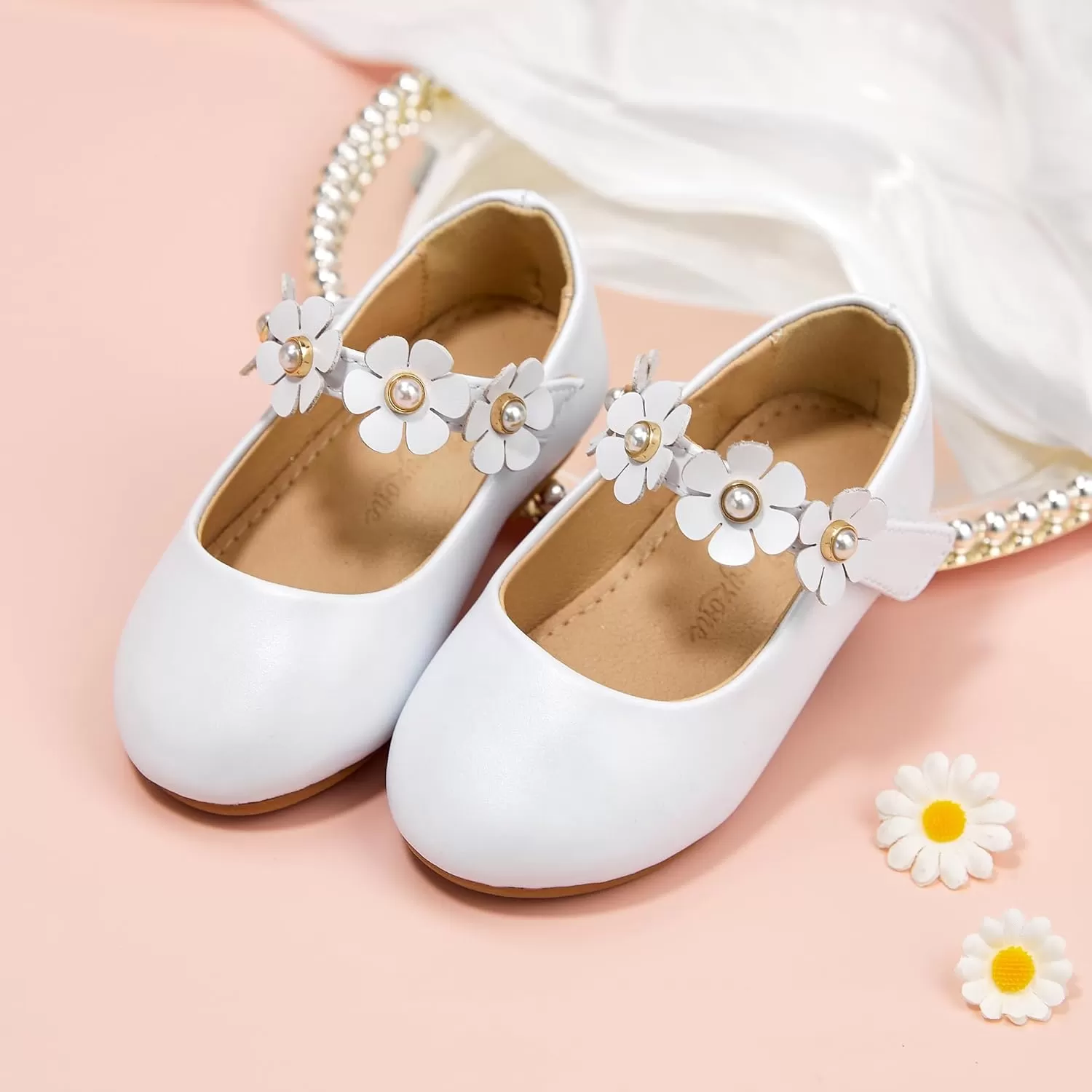 imageFlaryzone ToddlerLittle Girls Ballerina Flat Mary Jane Princess Dress Shoes  Wedding School PartyWhitefm15