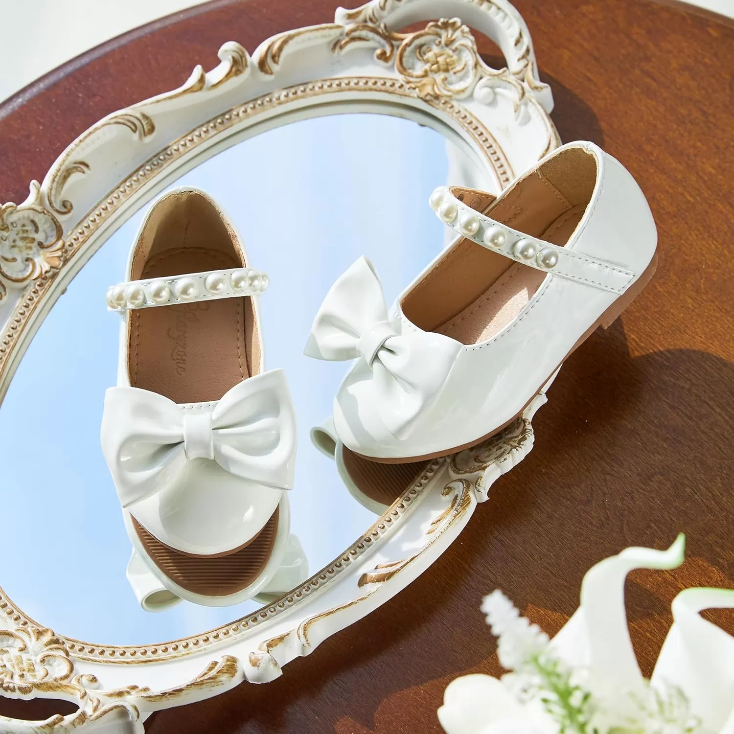 imageFlaryzone ToddlerLittle Girls Ballerina Flat Mary Jane Princess Dress Shoes  Wedding School PartyWhitefm17