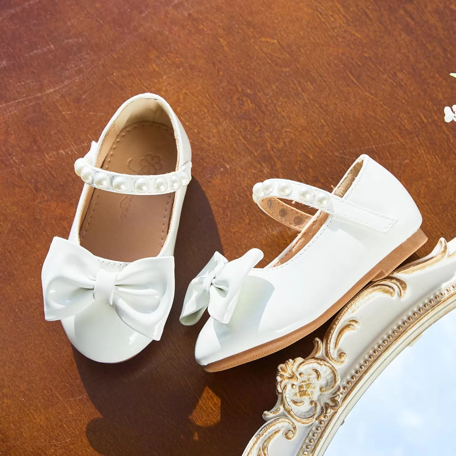 imageFlaryzone ToddlerLittle Girls Ballerina Flat Mary Jane Princess Dress Shoes  Wedding School PartyWhitefm17