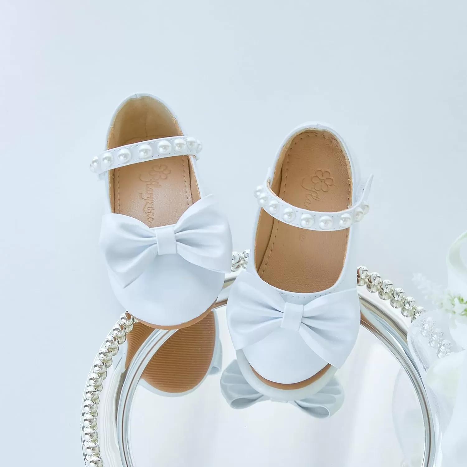 imageFlaryzone ToddlerLittle Girls Ballerina Flat Mary Jane Princess Dress Shoes  Wedding School PartyWhitefm18