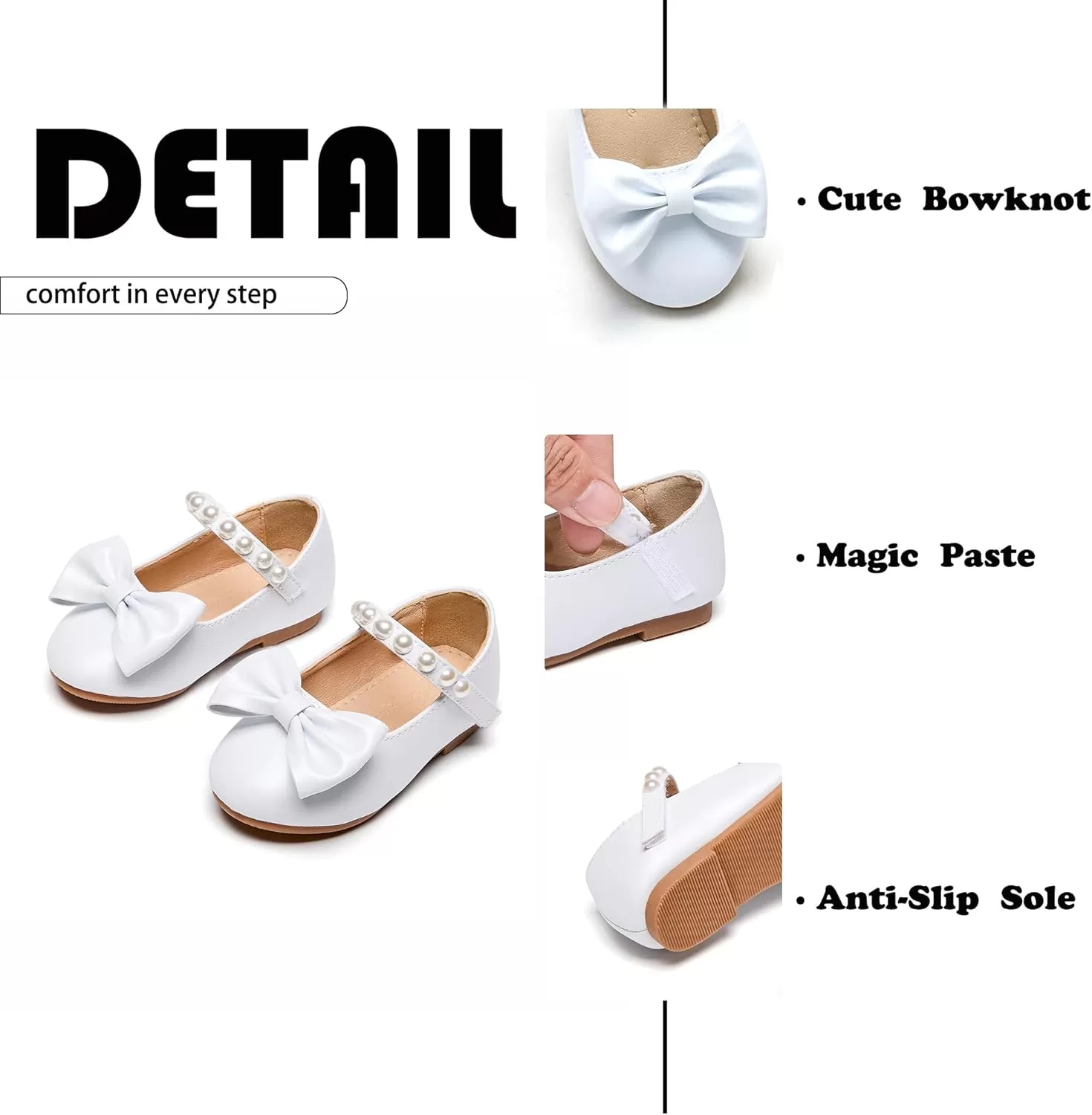imageFlaryzone ToddlerLittle Girls Ballerina Flat Mary Jane Princess Dress Shoes  Wedding School PartyWhitefm18