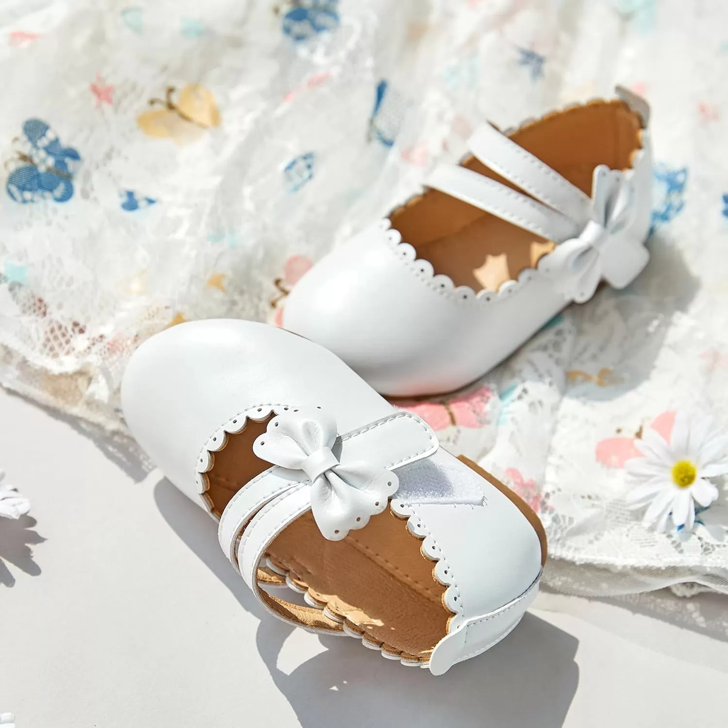 imageFlaryzone ToddlerLittle Girls Ballerina Flat Mary Jane Princess Dress Shoes  Wedding School PartyWhitefr62