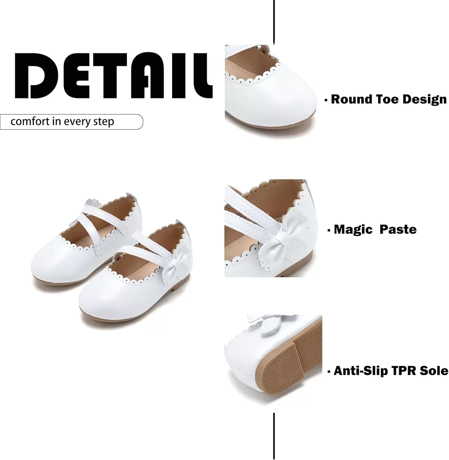imageFlaryzone ToddlerLittle Girls Ballerina Flat Mary Jane Princess Dress Shoes  Wedding School PartyWhitefr62
