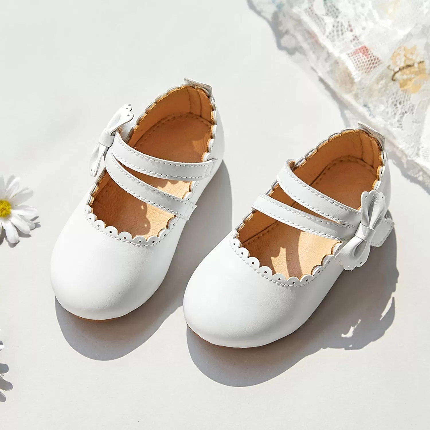 imageFlaryzone ToddlerLittle Girls Ballerina Flat Mary Jane Princess Dress Shoes  Wedding School PartyWhitefr62
