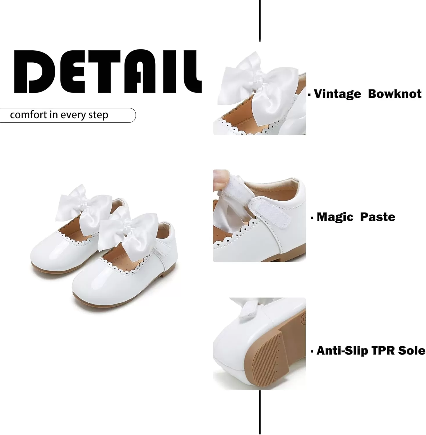 imageFlaryzone ToddlerLittle Girls Ballerina Flat Mary Jane Princess Dress Shoes  Wedding School PartyWhitefr64