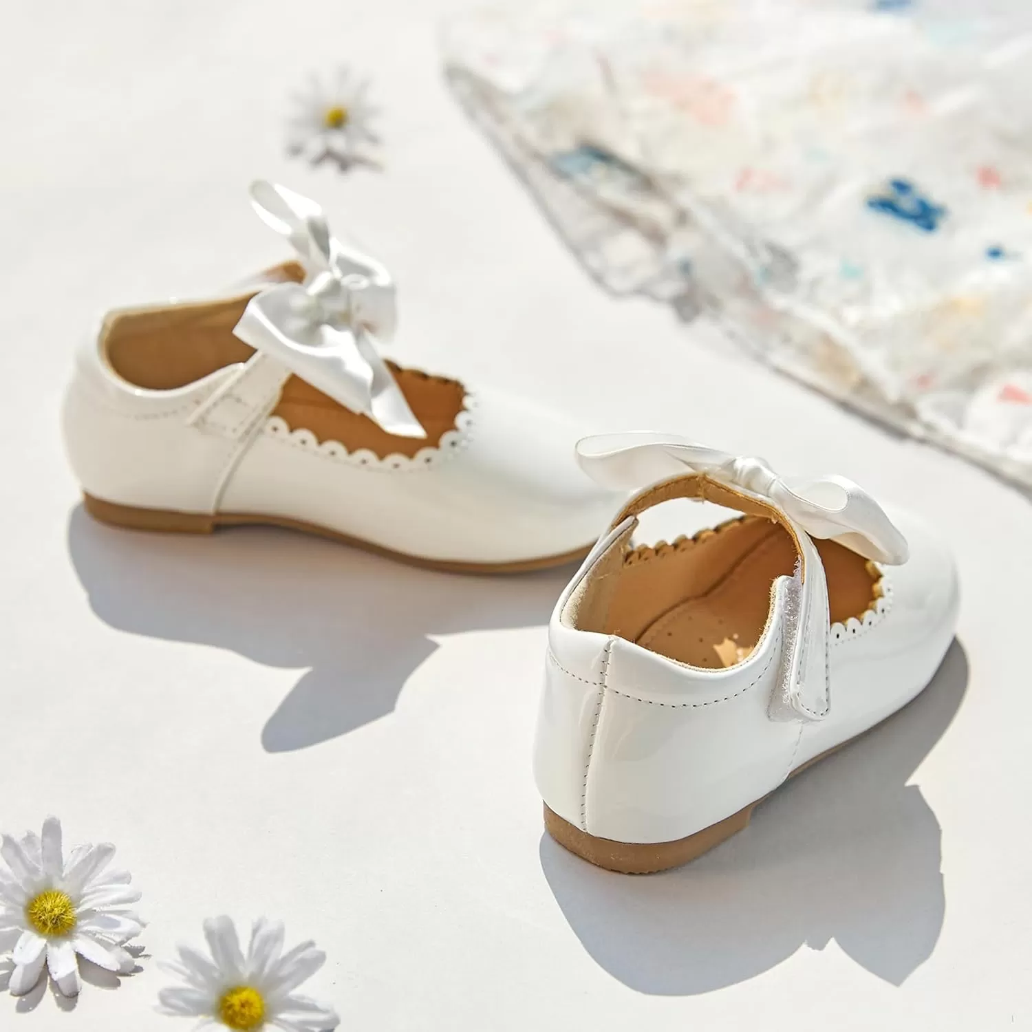 imageFlaryzone ToddlerLittle Girls Ballerina Flat Mary Jane Princess Dress Shoes  Wedding School PartyWhitefr64