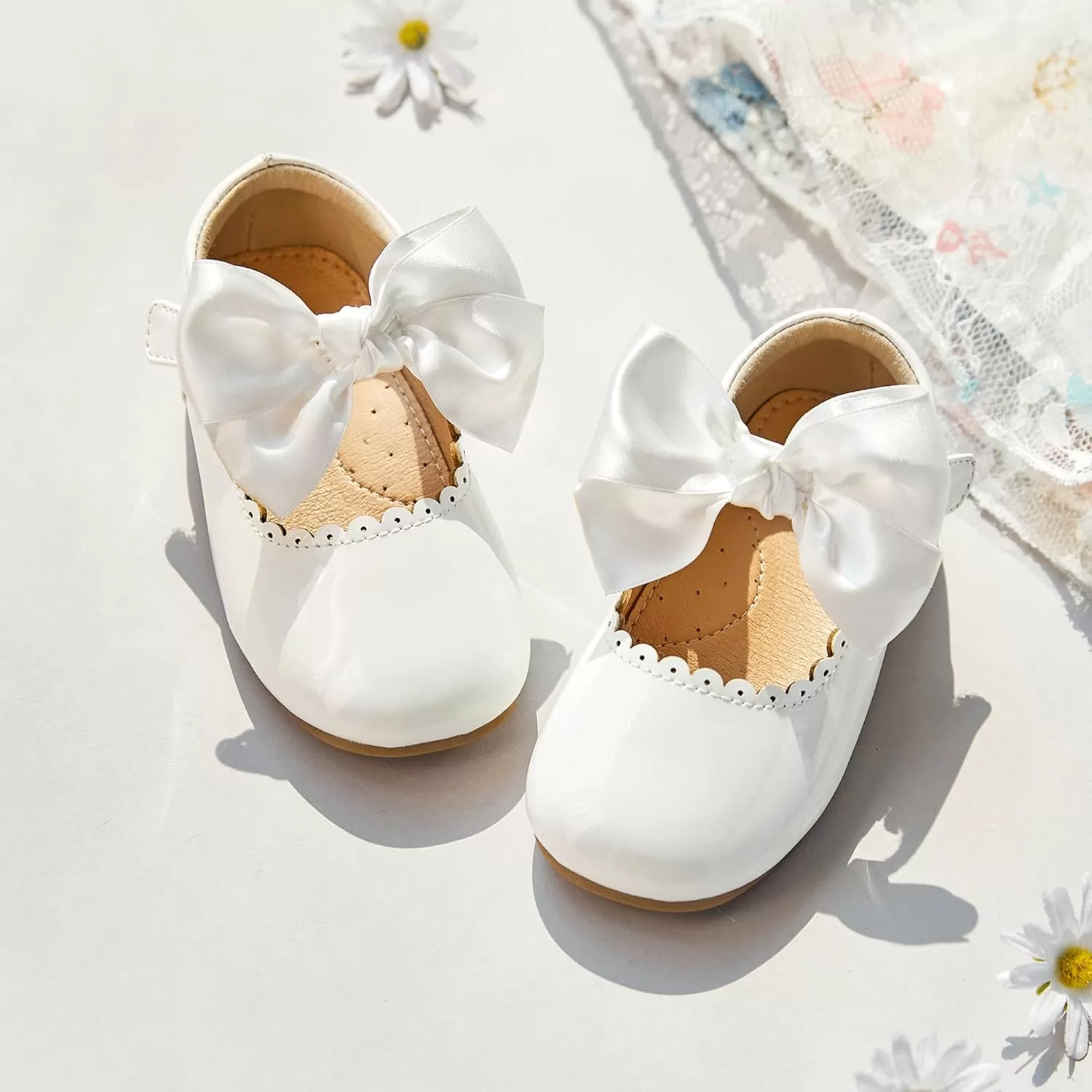 imageFlaryzone ToddlerLittle Girls Ballerina Flat Mary Jane Princess Dress Shoes  Wedding School PartyWhitefr64