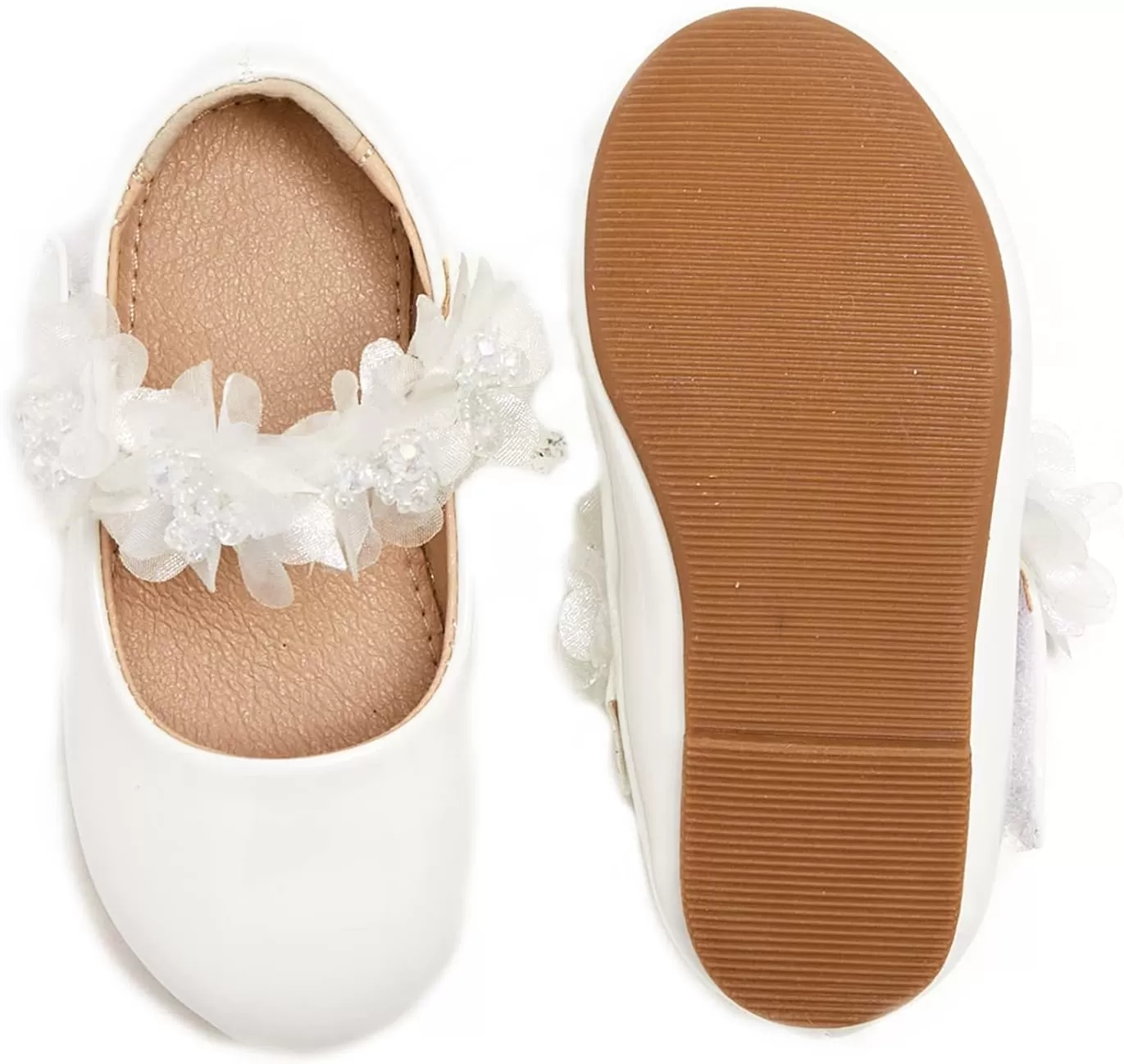 imageFlaryzone ToddlerLittle Girls Ballerina Flat Mary Jane Princess Dress Shoes  Wedding School PartyWhitefr65